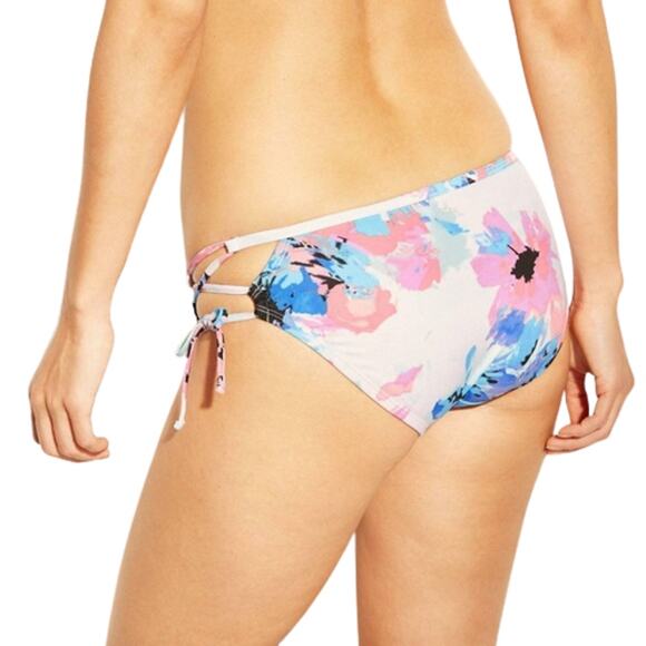 2 FOR $5 SALE NWT Joy Lab Tie Hipster Bikini Bottom Medium Blue Floral - Picture 3 of 10